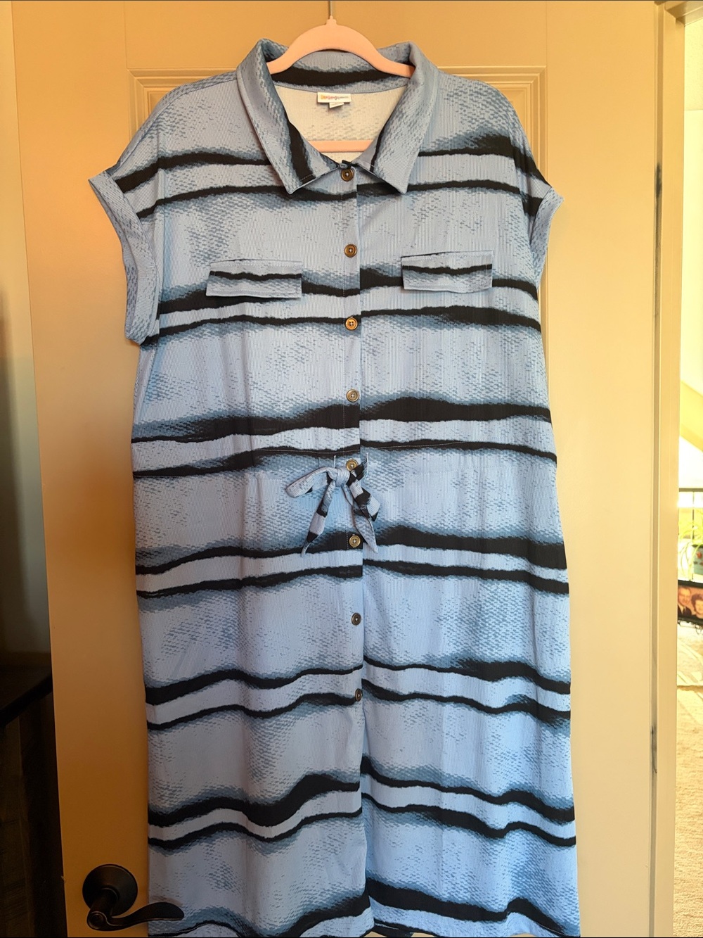 Lularoe Blue Striped Button-Front Shirt Dress Size Large